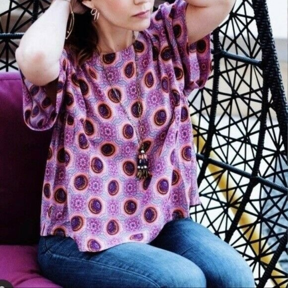ANTHROPOLOGIE Maeve Purple Medallion Swing Top Printed Blouse Size Small - Picture 8 of 8